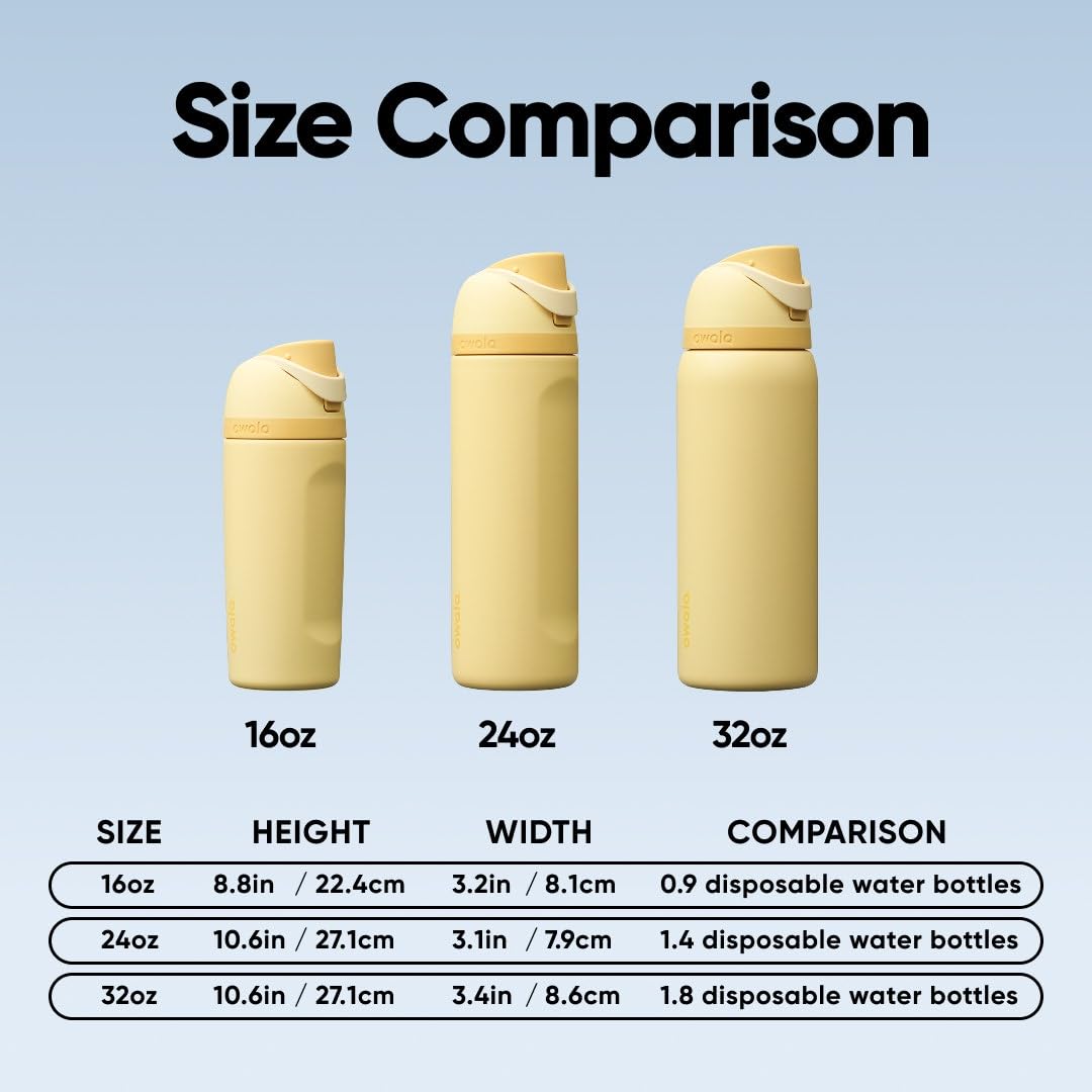 Owala FreeSip Insulated Stainless Steel Water Bottle with Straw for Sports and Travel, BPA-Free, 24oz, Foggy Tide