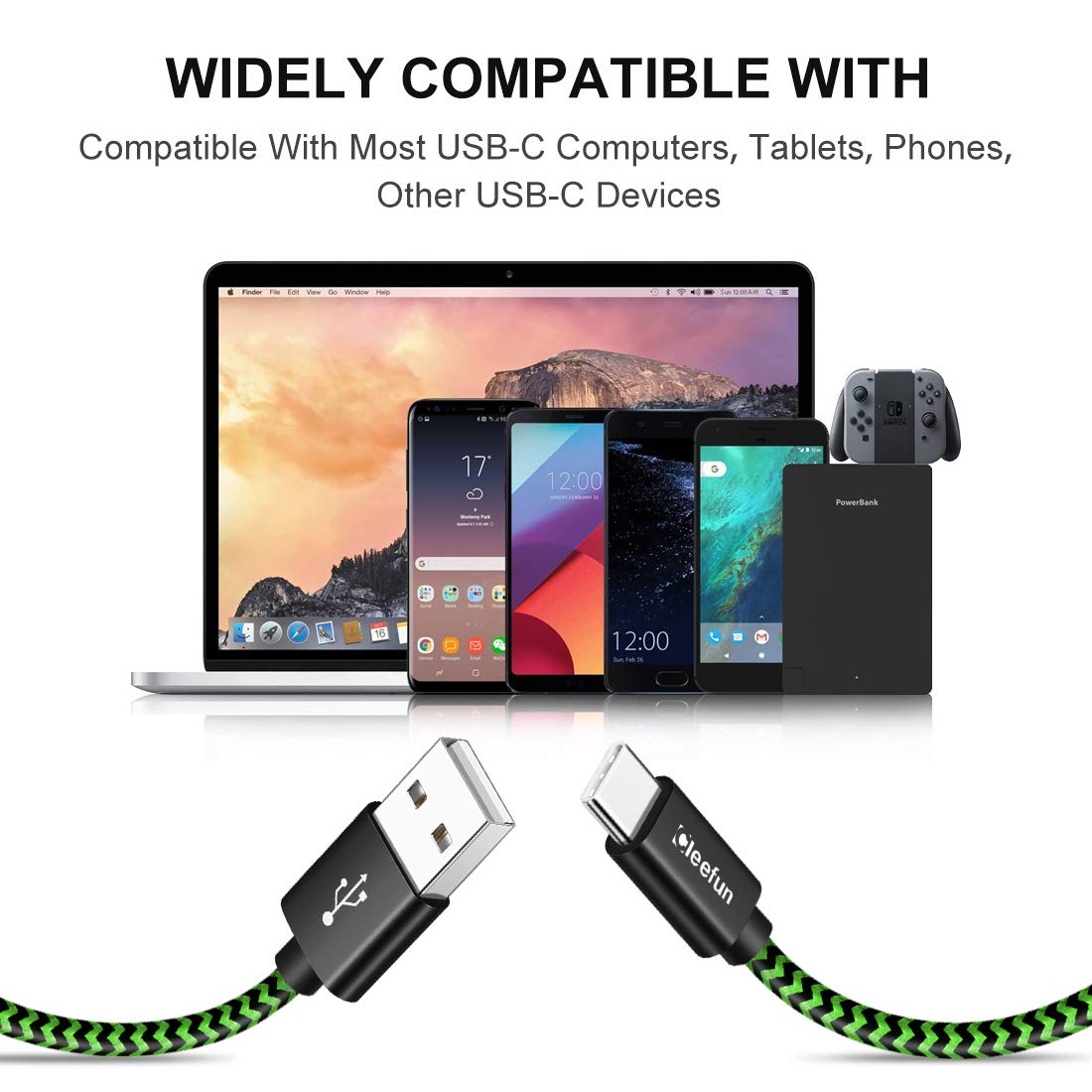 USB C Cable 6ft 5pack CLEEFUN | USB A to USB C Fast Charging USBC Cable