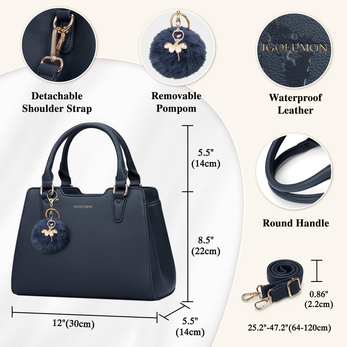 IGOLUMON Top-Handle Handbag Leather Purses for Women Waterproof Crossbody Womens Handbags Anti Theft Tote Purse Ladies