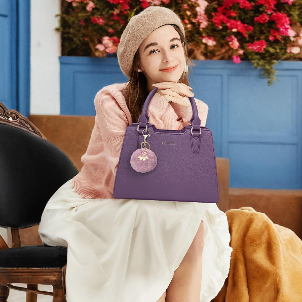 IGOLUMON Top-Handle Handbag Leather Purses for Women Waterproof Crossbody Womens Handbags Anti Theft Tote Purse Ladies