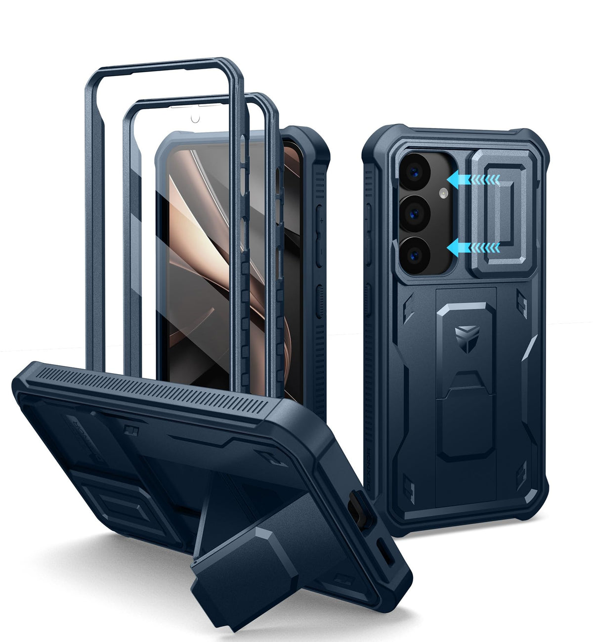 Dexnor for Samsung Galaxy S25 Ultra Case with Built-in Slide Camera Cover & Screen Protector & Kickstand, Heavy-Duty Shockproof Rugged Case Full-Body Bumper Protective Cover - Black