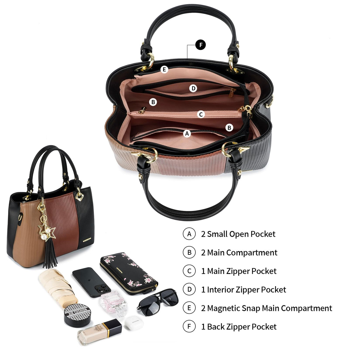 Pomelo Best Handbags for Women with Multiple Internal Pockets in Pretty Color Combination