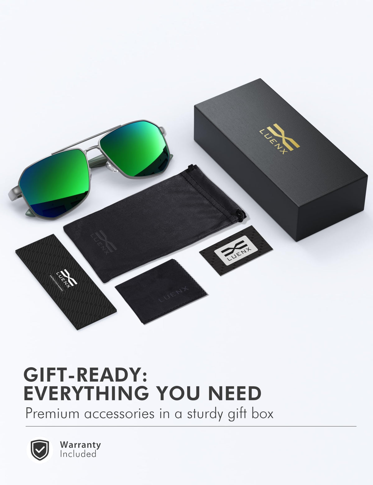 LUENX Aviator Polarized Sunglasses for Men: Square UV400 Driving