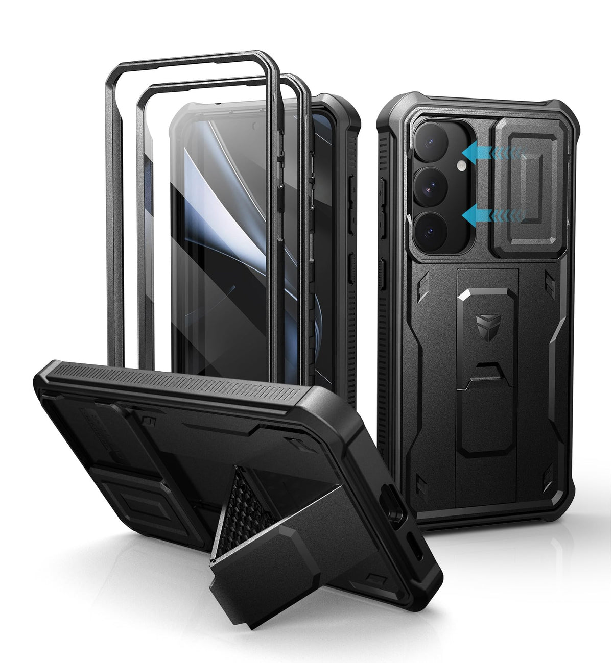 Dexnor for Samsung Galaxy S25 Ultra Case with Built-in Slide Camera Cover & Screen Protector & Kickstand, Heavy-Duty Shockproof Rugged Case Full-Body Bumper Protective Cover - Black