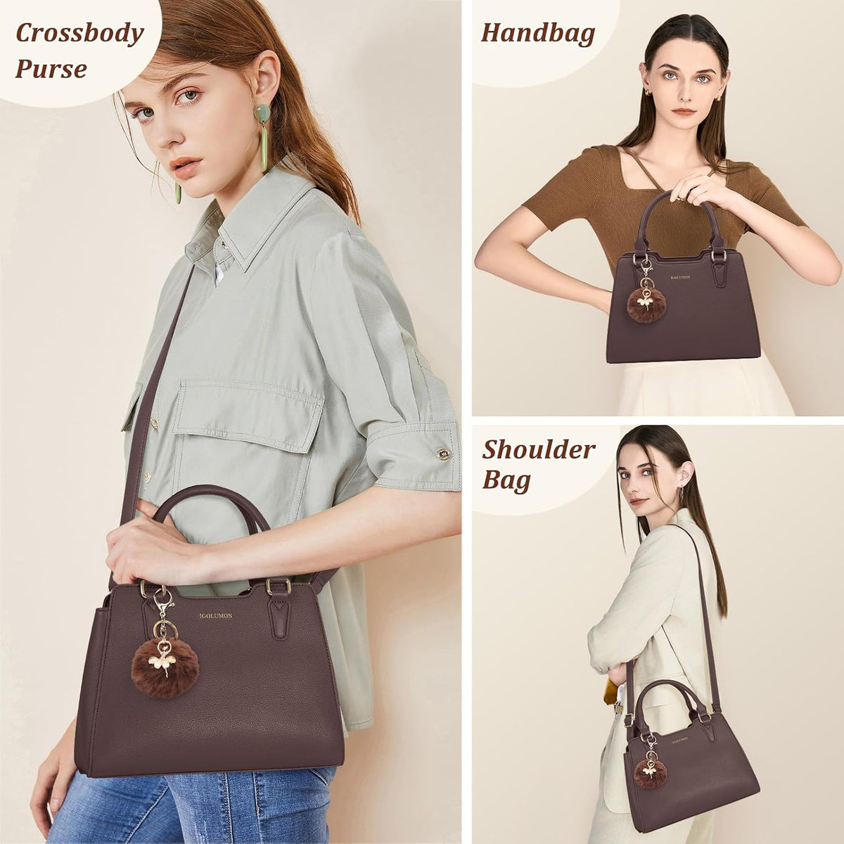 IGOLUMON Top-Handle Handbag Leather Purses for Women Waterproof Crossbody Womens Handbags Anti Theft Tote Purse Ladies