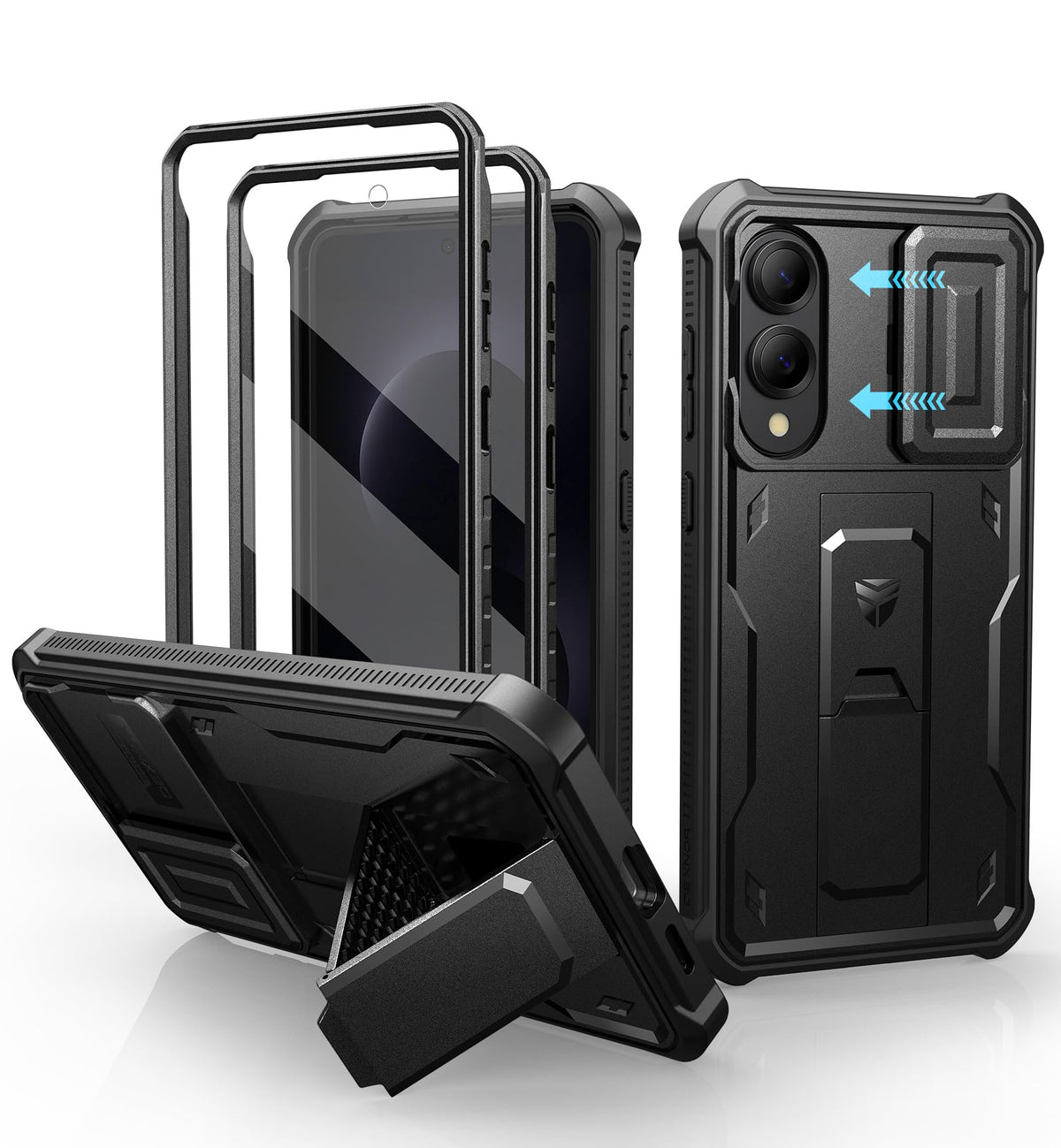 Dexnor for Samsung Galaxy S25 Ultra Case with Built-in Slide Camera Cover & Screen Protector & Kickstand, Heavy-Duty Shockproof Rugged Case Full-Body Bumper Protective Cover - Black