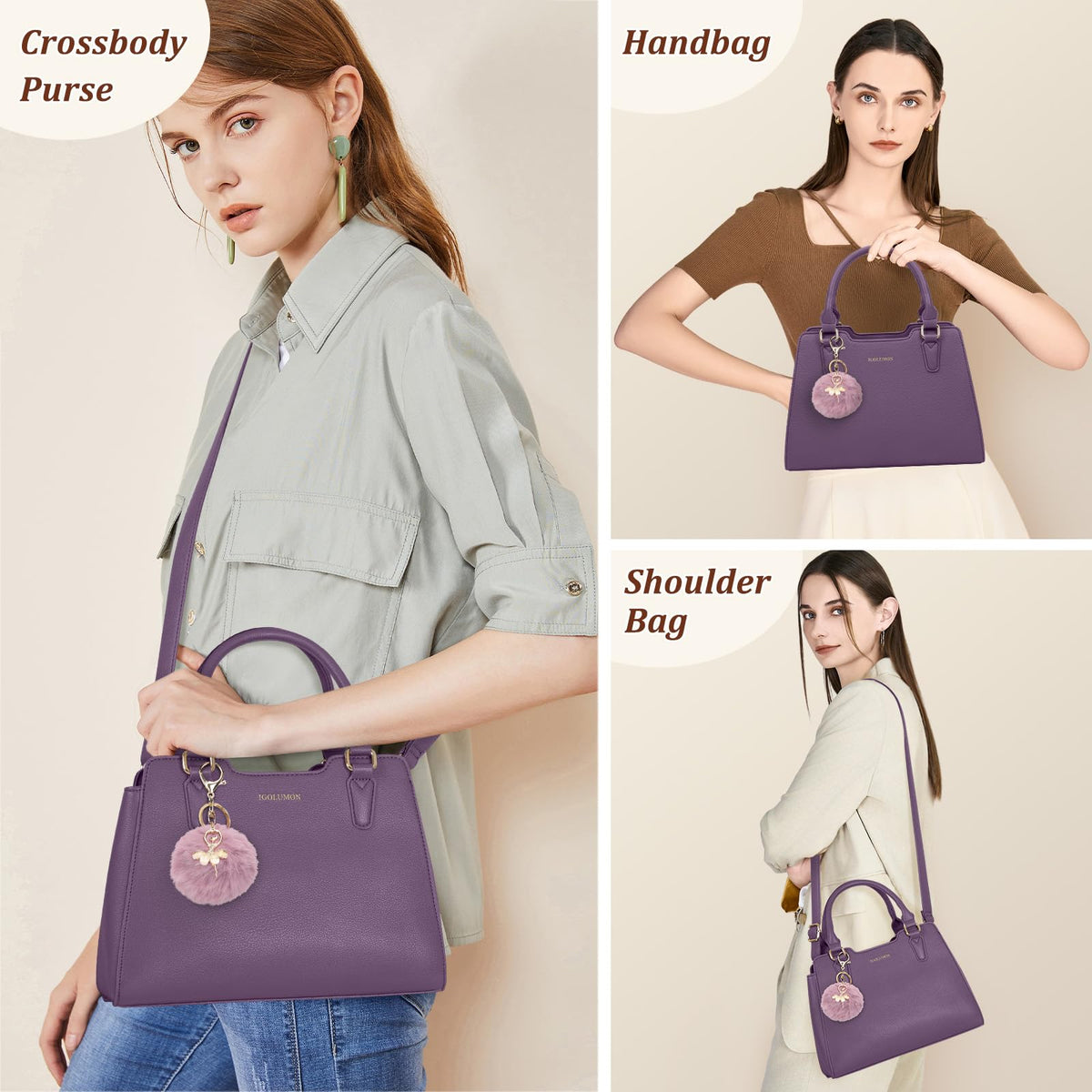 IGOLUMON Top-Handle Handbag Leather Purses for Women Waterproof Crossbody Womens Handbags Anti Theft Tote Purse Ladies