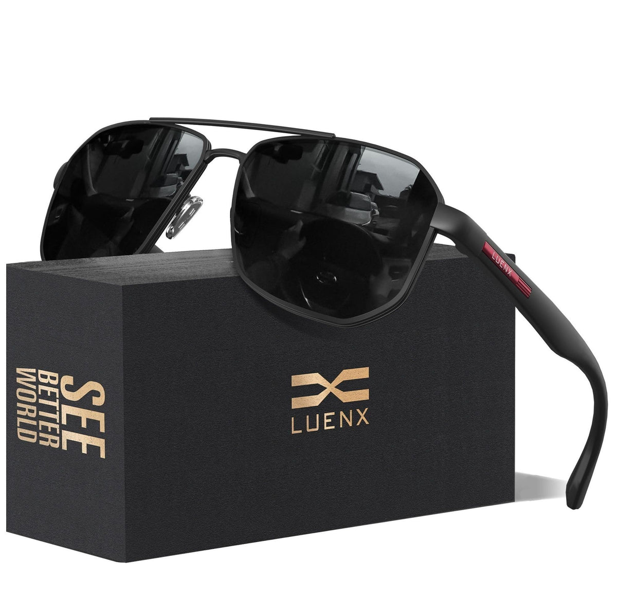 LUENX Aviator Polarized Sunglasses for Men: Square UV400 Driving