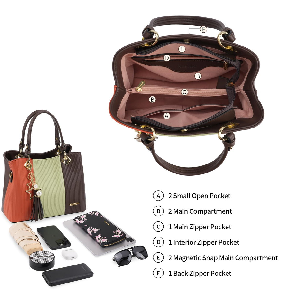 Pomelo Best Handbags for Women with Multiple Internal Pockets in Pretty Color Combination