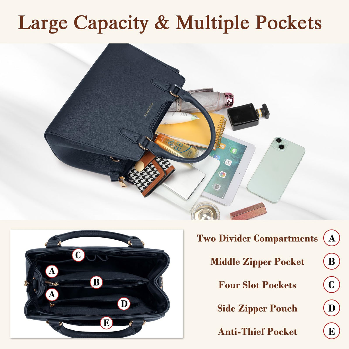IGOLUMON Top-Handle Handbag Leather Purses for Women Waterproof Crossbody Womens Handbags Anti Theft Tote Purse Ladies