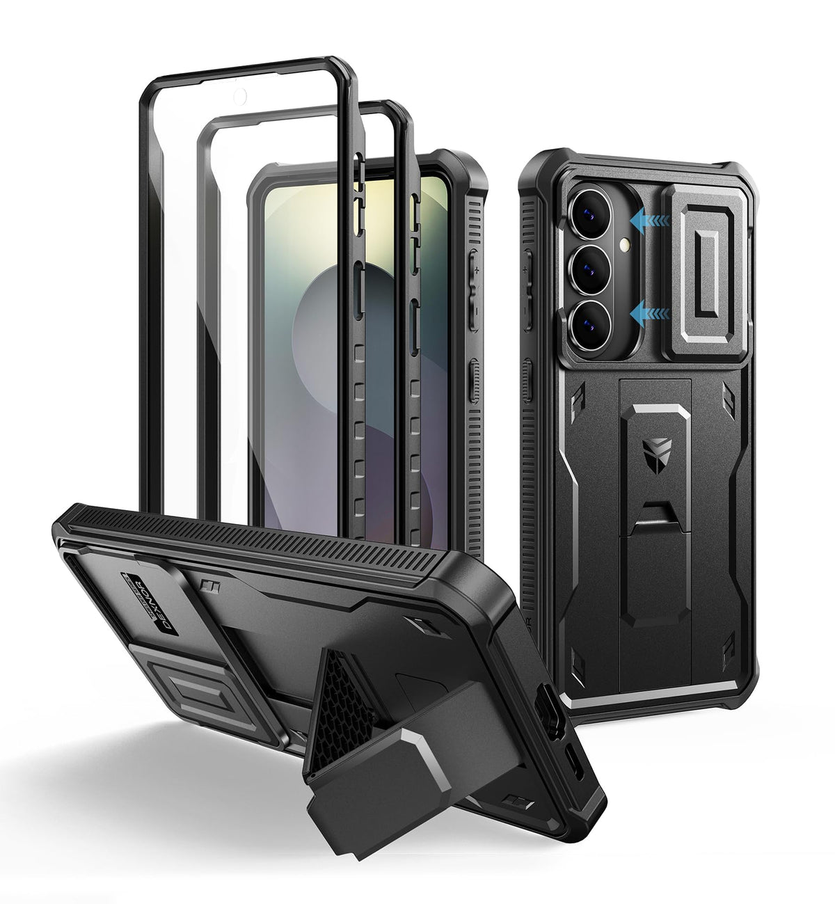 Dexnor for Samsung Galaxy S25 Ultra Case with Built-in Slide Camera Cover & Screen Protector & Kickstand, Heavy-Duty Shockproof Rugged Case Full-Body Bumper Protective Cover - Black