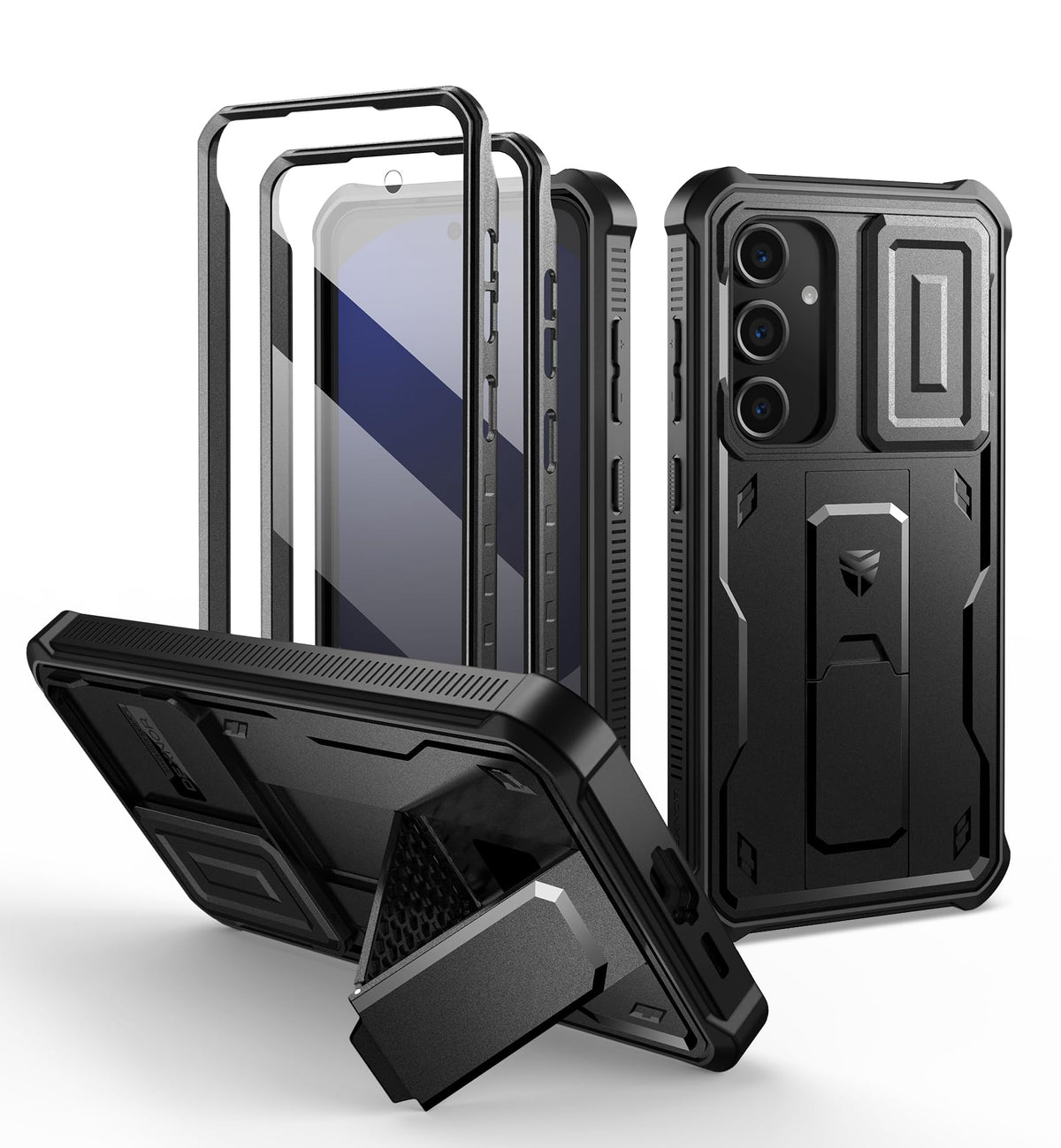 Dexnor for Samsung Galaxy S25 Ultra Case with Built-in Slide Camera Cover & Screen Protector & Kickstand, Heavy-Duty Shockproof Rugged Case Full-Body Bumper Protective Cover - Black