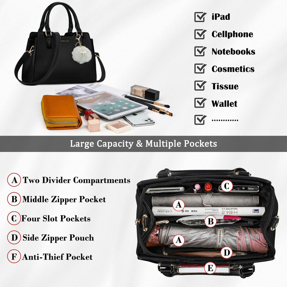 IGOLUMON Top-Handle Handbag Leather Purses for Women Waterproof Crossbody Womens Handbags Anti Theft Tote Purse Ladies