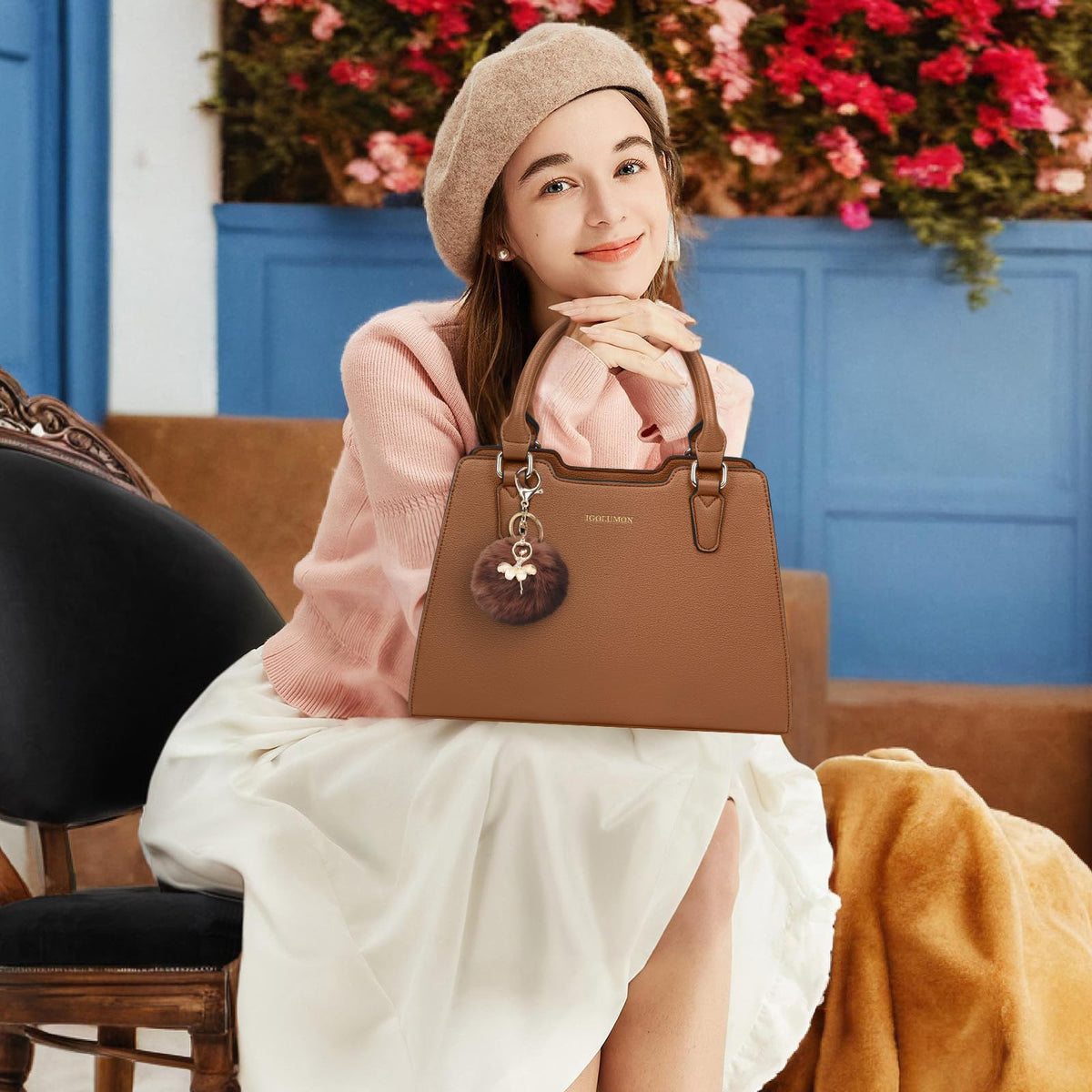 IGOLUMON Top-Handle Handbag Leather Purses for Women Waterproof Crossbody Womens Handbags Anti Theft Tote Purse Ladies