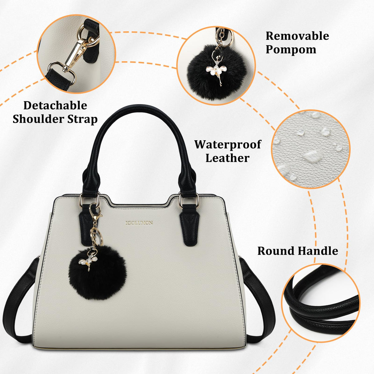 IGOLUMON Top-Handle Handbag Leather Purses for Women Waterproof Crossbody Womens Handbags Anti Theft Tote Purse Ladies