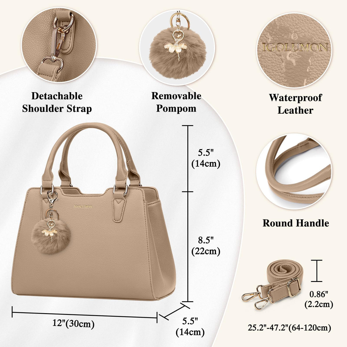 IGOLUMON Top-Handle Handbag Leather Purses for Women Waterproof Crossbody Womens Handbags Anti Theft Tote Purse Ladies
