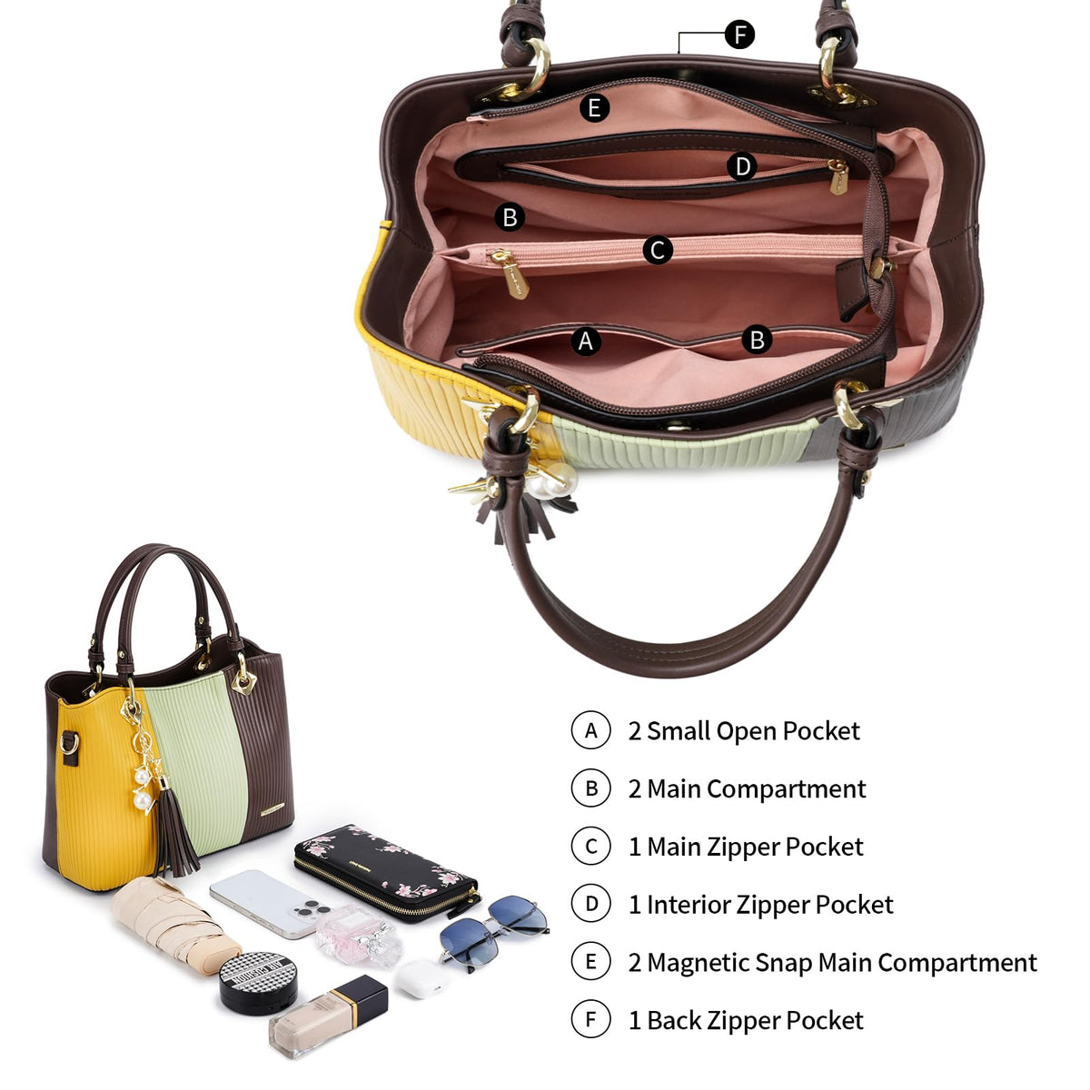 Pomelo Best Handbags for Women with Multiple Internal Pockets in Pretty Color Combination