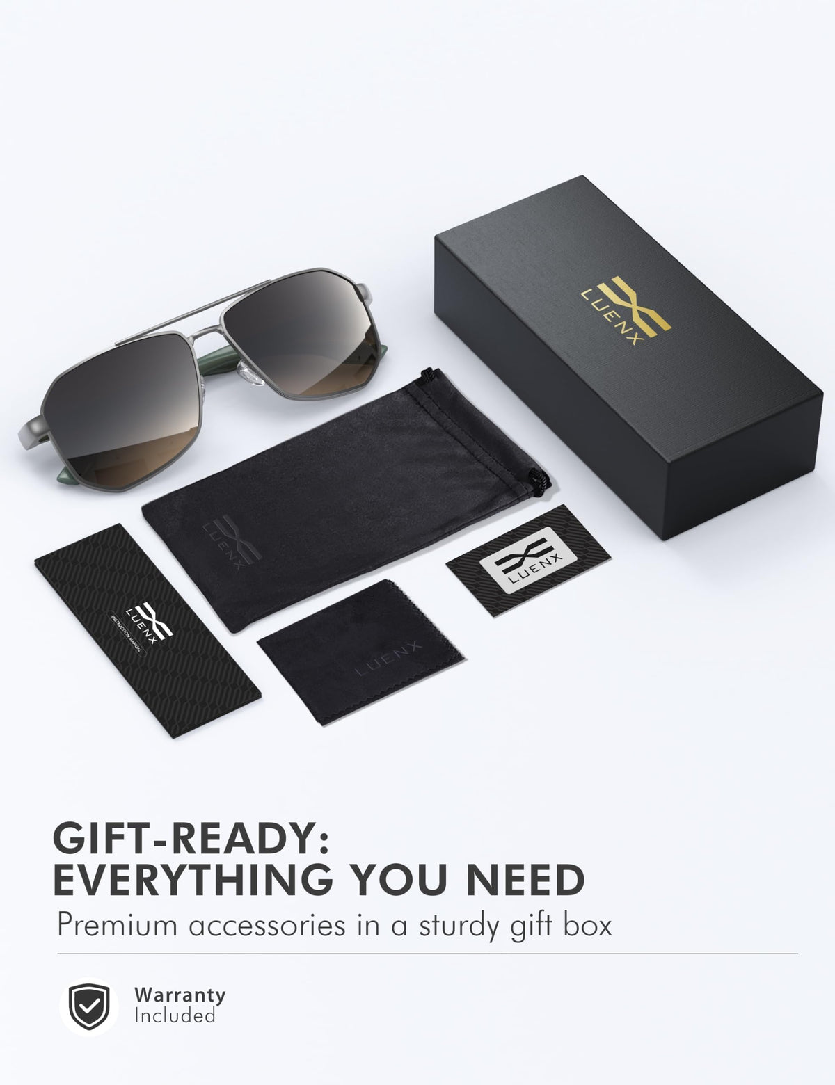 LUENX Aviator Polarized Sunglasses for Men: Square UV400 Driving