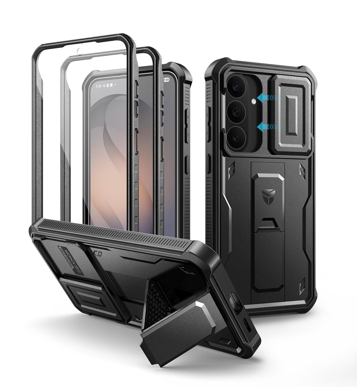 Dexnor for Samsung Galaxy S25 Ultra Case with Built-in Slide Camera Cover & Screen Protector & Kickstand, Heavy-Duty Shockproof Rugged Case Full-Body Bumper Protective Cover - Black