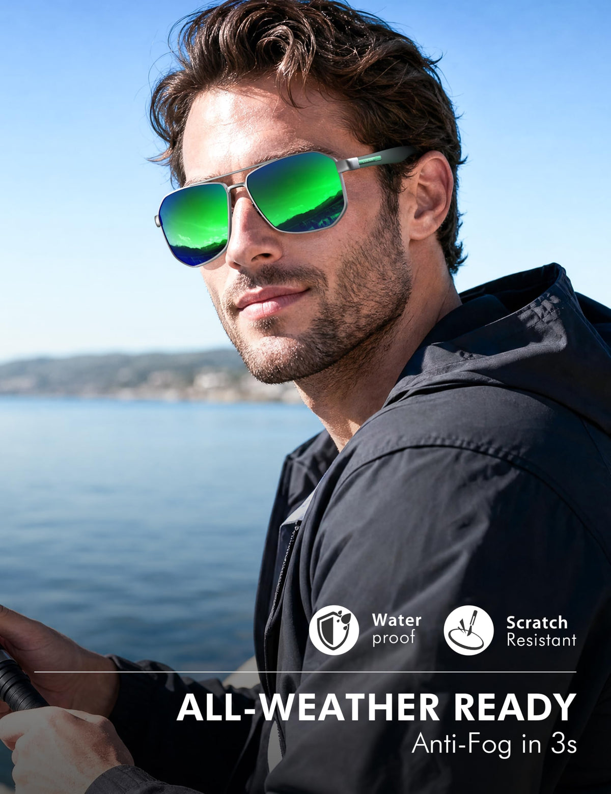 LUENX Aviator Polarized Sunglasses for Men: Square UV400 Driving