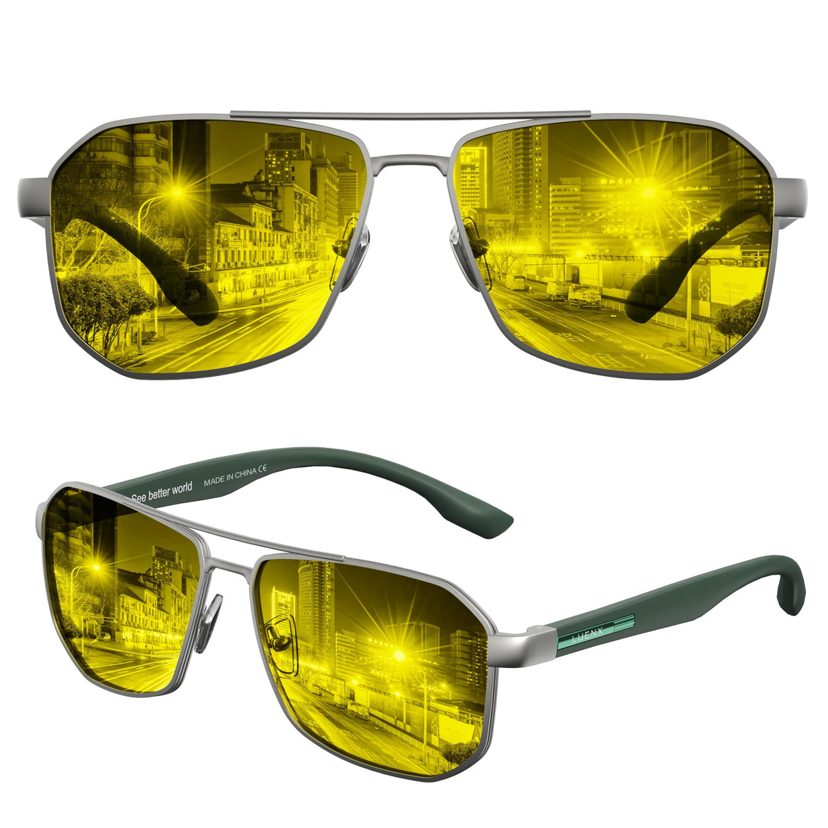 LUENX Aviator Polarized Sunglasses for Men: Square UV400 Driving
