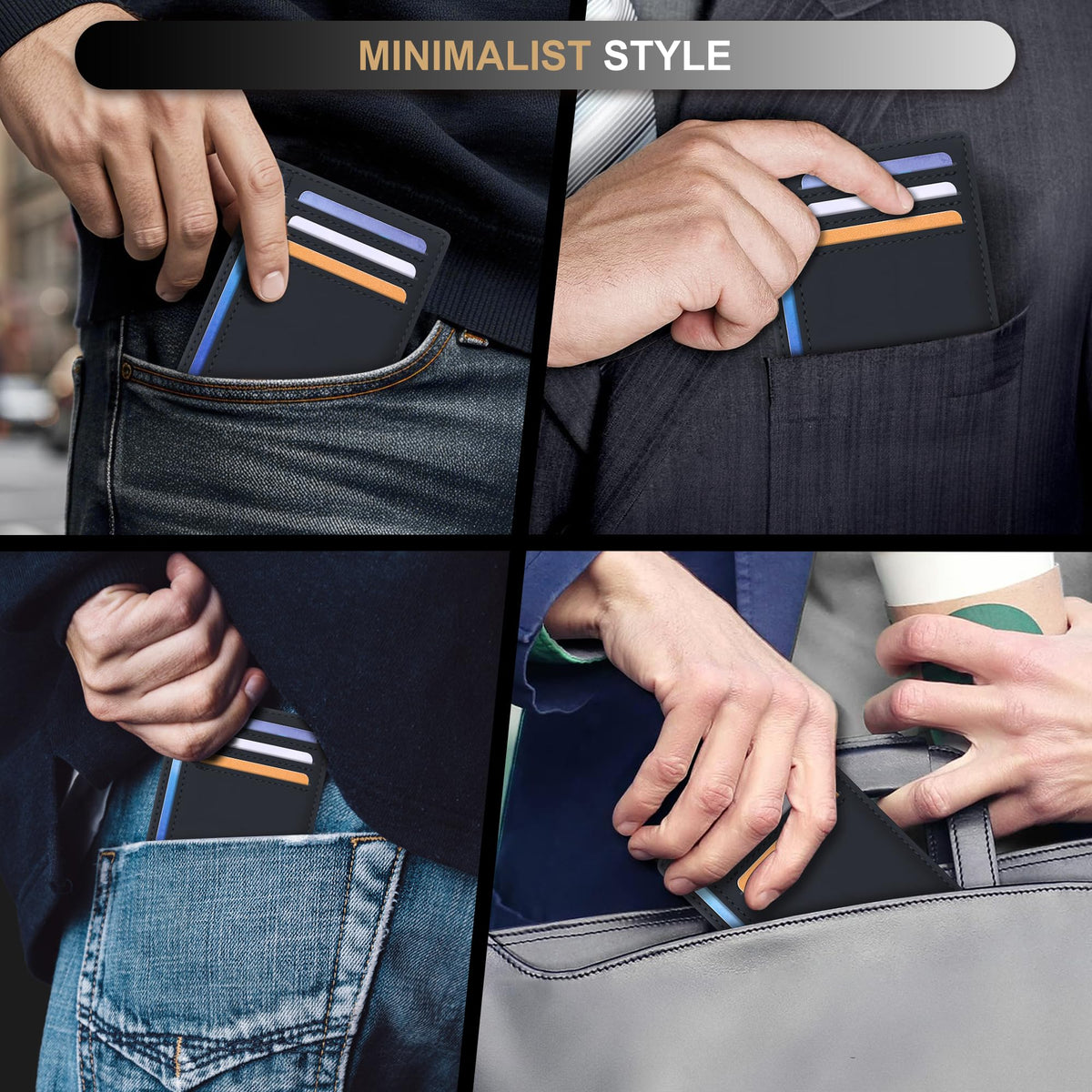 Slim Wallet, Leather, RFID Blocking Medium Size
