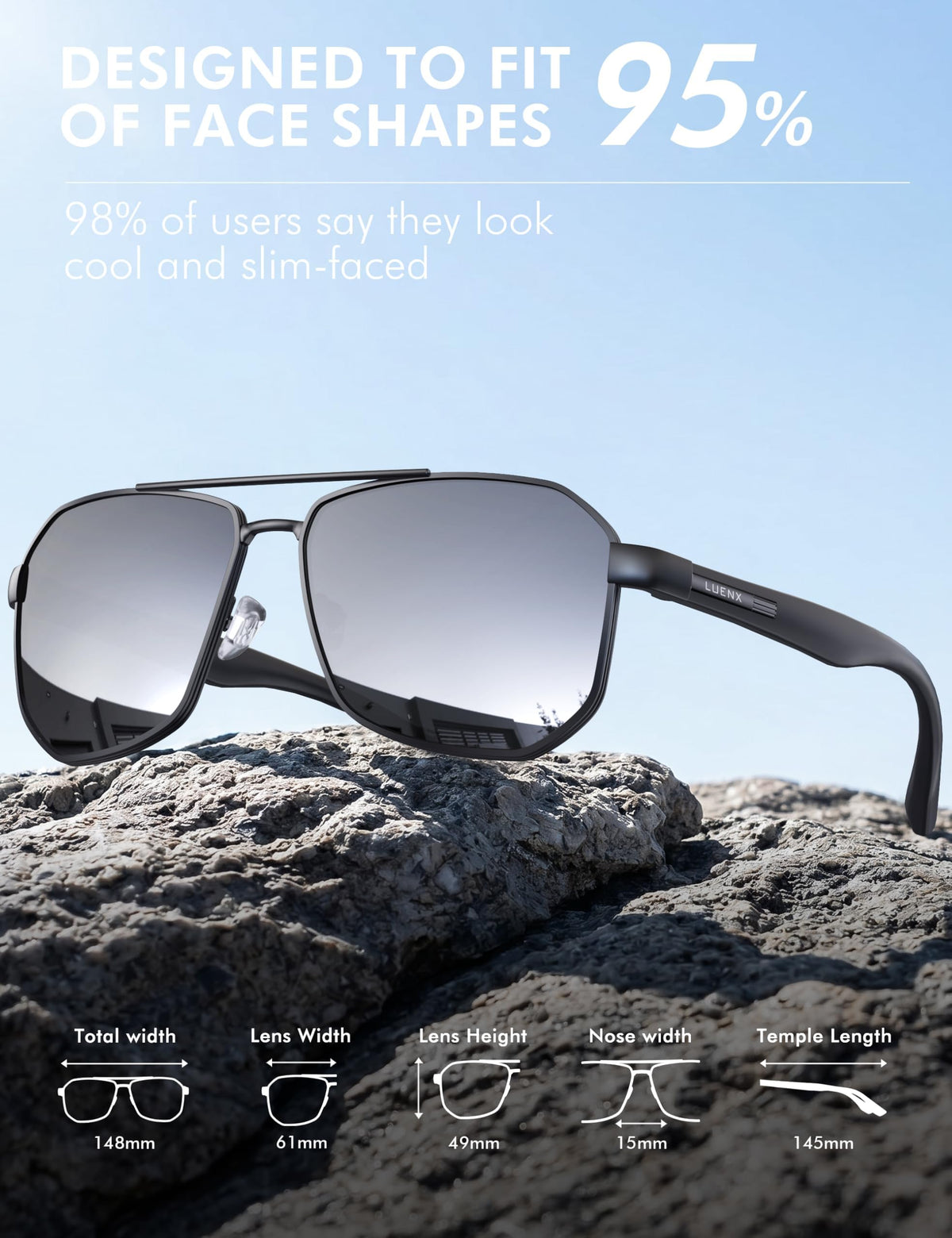 LUENX Aviator Polarized Sunglasses for Men: Square UV400 Driving