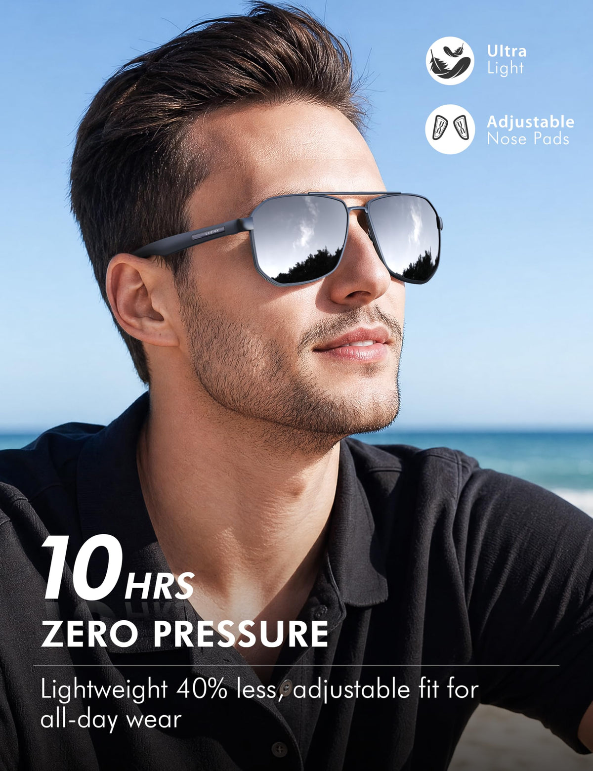 LUENX Aviator Polarized Sunglasses for Men: Square UV400 Driving