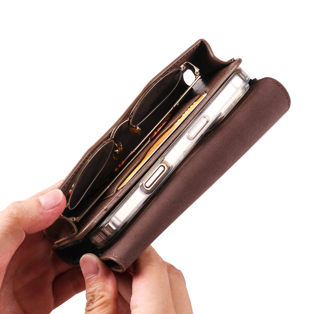 Horizontal Style Mobile Phone Wallet for Men with Card Slot Belt Decoration Magnetic Buckle Closure PU Leather Wallet for App...