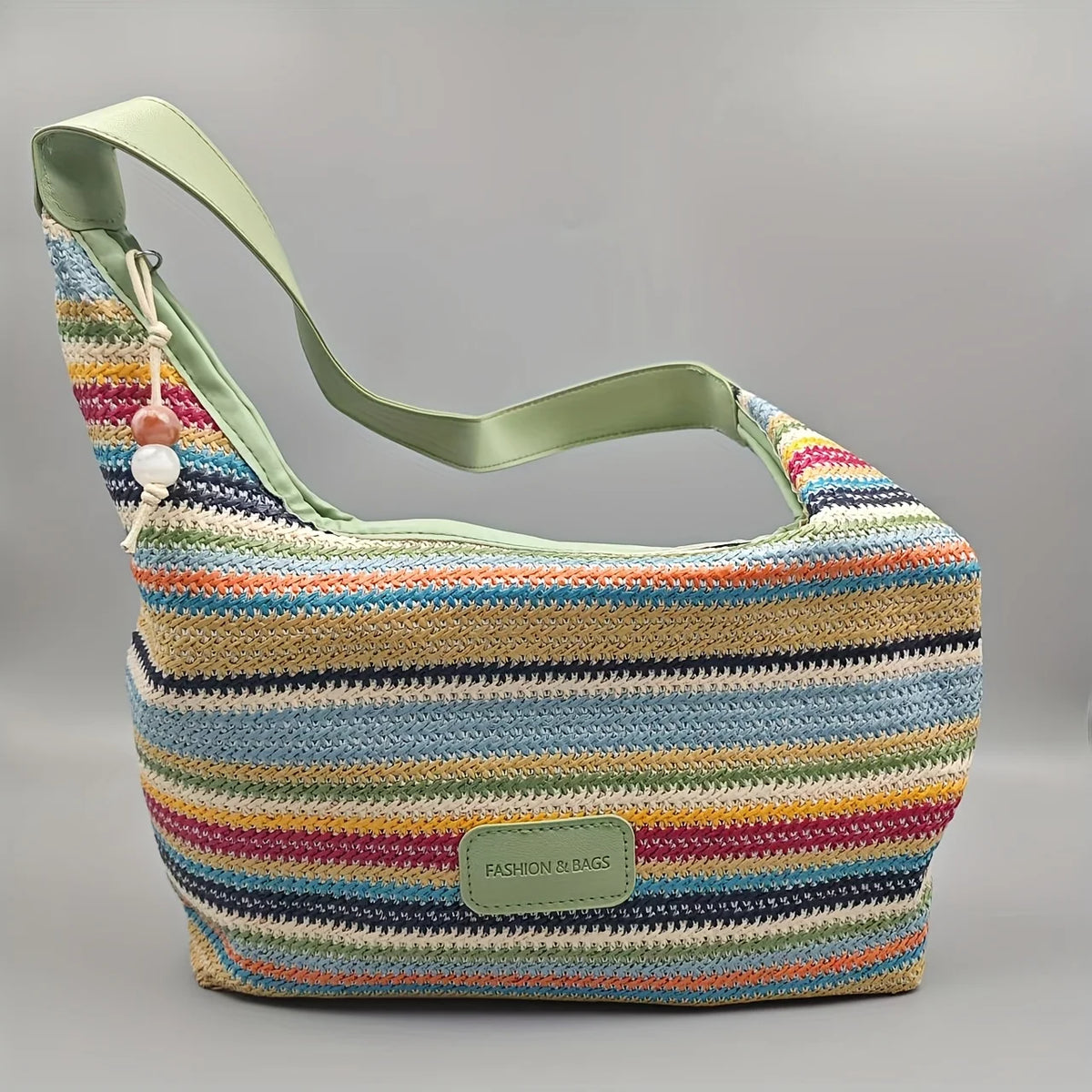 Bohemian Multicolored Striped Handbag with Tassel Decoration A Lightweight Beach Bag Suitable for Travel, Vacation, and Leisure
