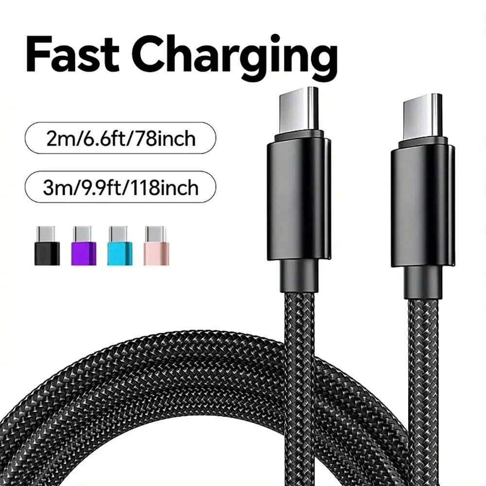 60W Quick Charger Type C To Type C 1M 2M 3M Cables PD Fast Charger Data Cable for iPhone 15 16 17 Pro Max Xiaomi Sunsung Huawei