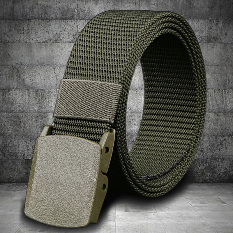 Men Belts Fashion Unisex Jeans Belts Adjustable Belt Men Outdoor Travel Hunting Waist Belt Automatic Plastic Buckle for Pants