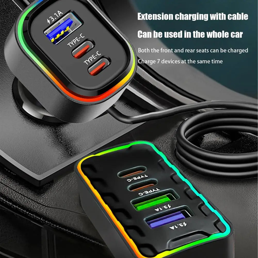 Car Charger For Phones Plug And Play USB Phone Charger Multipurpose Heatproof Phone Charger Stylish Auto Adapter With LED Light