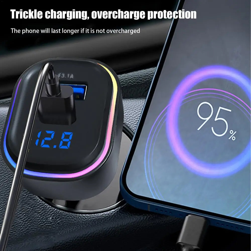 Car Charger For Phones Plug And Play USB Phone Charger Multipurpose Heatproof Phone Charger Stylish Auto Adapter With LED Light
