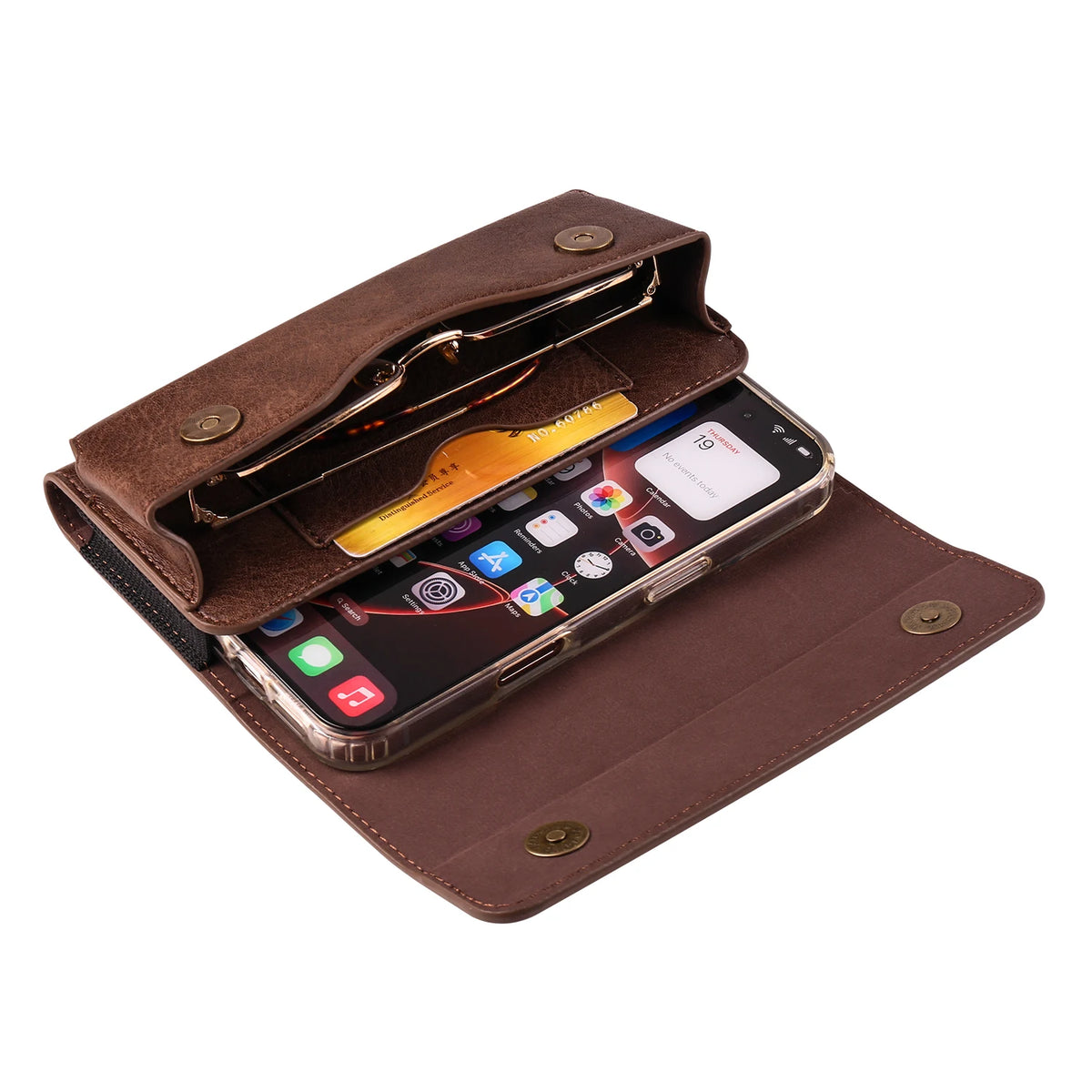 Horizontal Style Mobile Phone Wallet for Men with Card Slot Belt Decoration Magnetic Buckle Closure PU Leather Wallet for App...