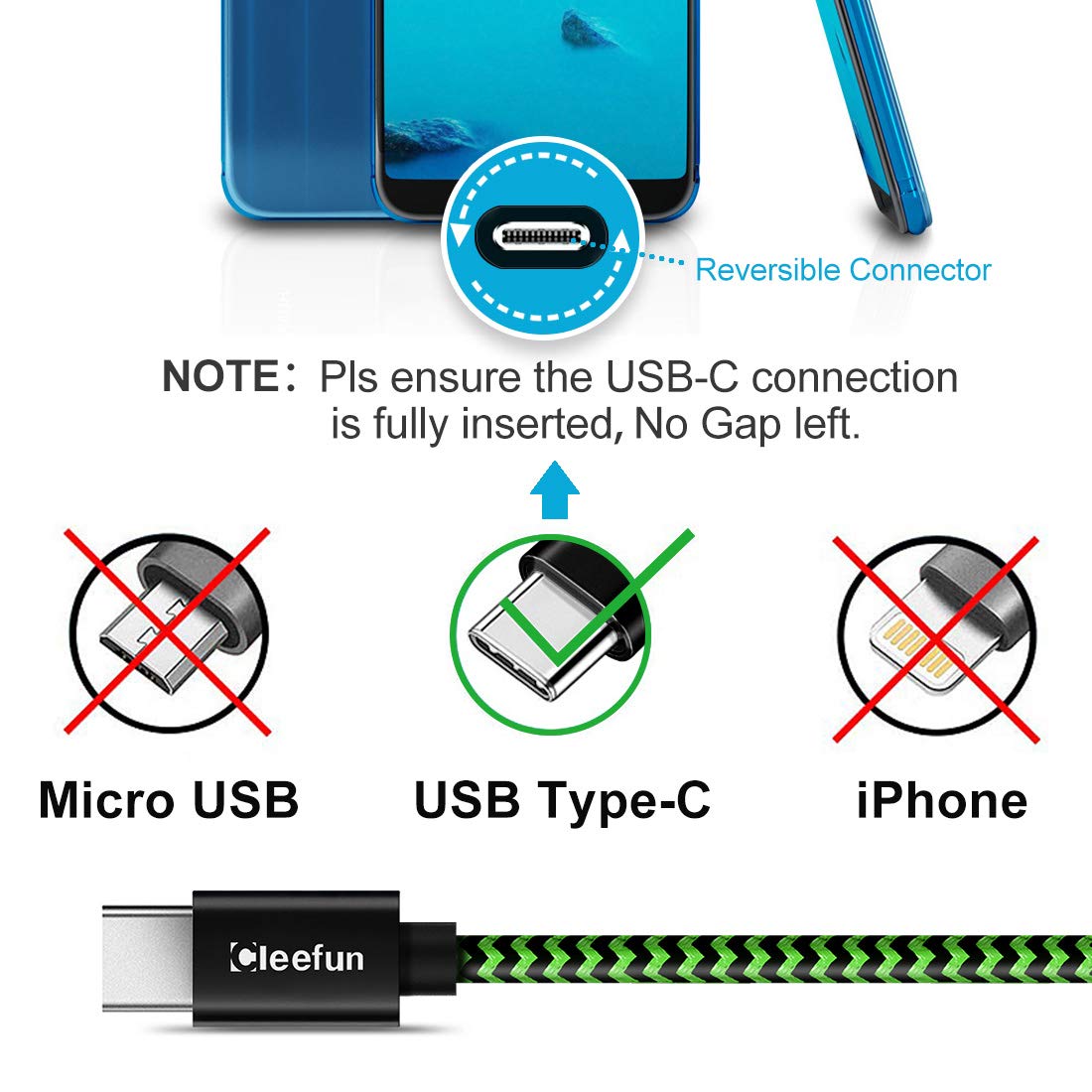 USB C Cable 6ft 5pack CLEEFUN | USB A to USB C Fast Charging USBC Cable