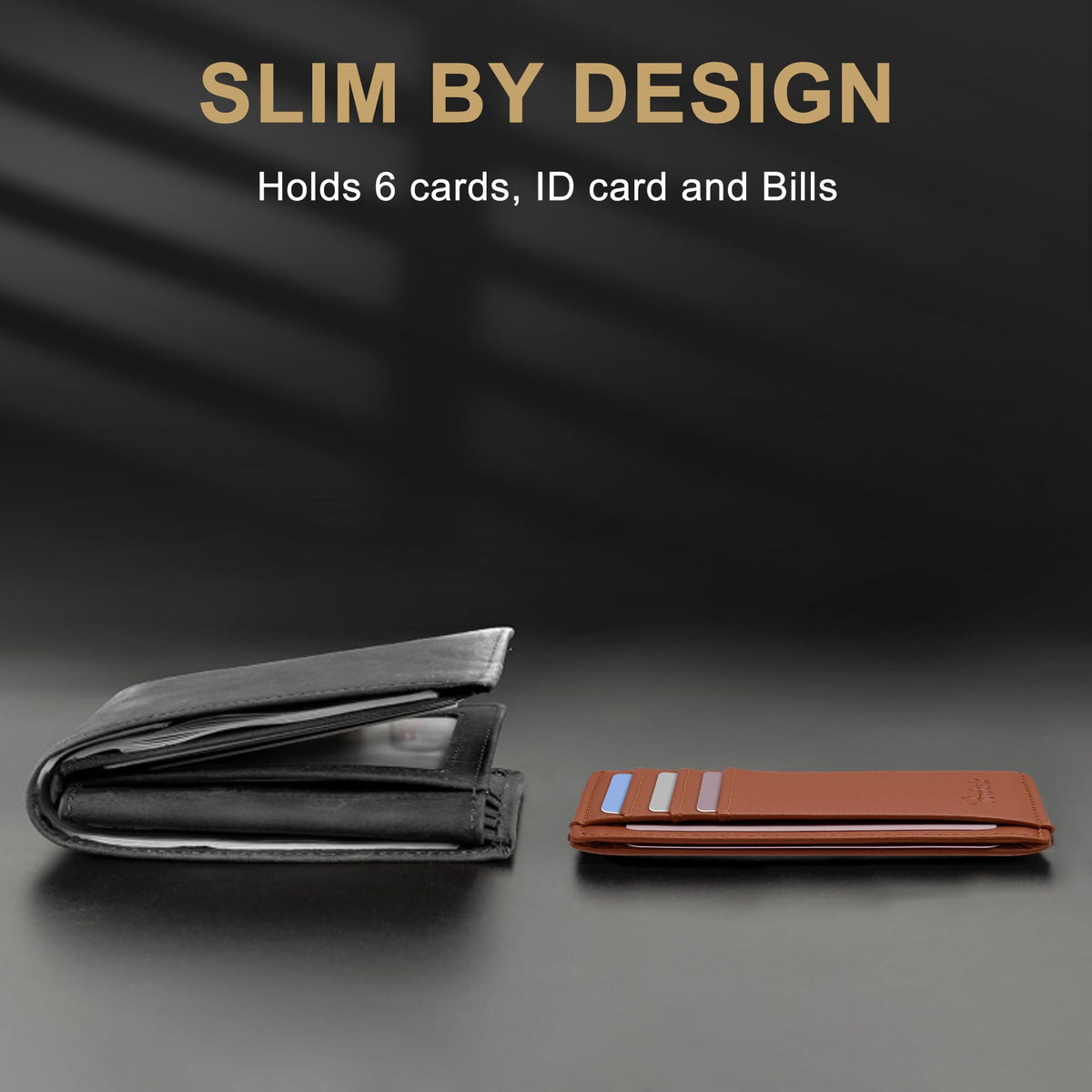 Slim Wallet, Leather, RFID Blocking Medium Size