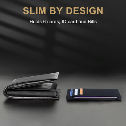 Slim Wallet, Leather, RFID Blocking Medium Size