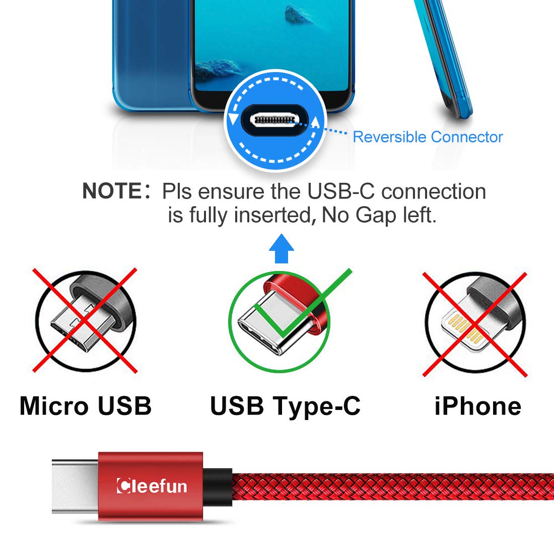 USB C Cable 6ft 5pack CLEEFUN | USB A to USB C Fast Charging USBC Cable