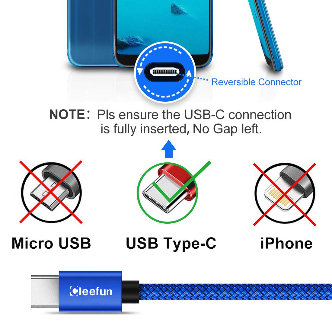 USB C Cable 6ft 5pack CLEEFUN | USB A to USB C Fast Charging USBC Cable