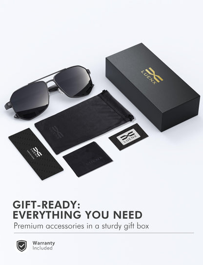 LUENX Aviator Polarized Sunglasses for Men: Square UV400 Driving