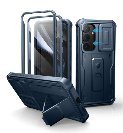 Dexnor for Samsung Galaxy S25 Ultra Case with Built-in Slide Camera Cover &amp; Screen Protector &amp; Kickstand, Heavy-Duty Shockproof Rugged Case Full-Body Bumper Protective Cover - Black