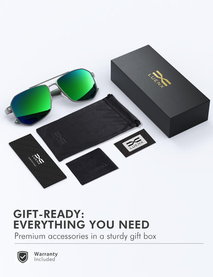 LUENX Aviator Polarized Sunglasses for Men: Square UV400 Driving