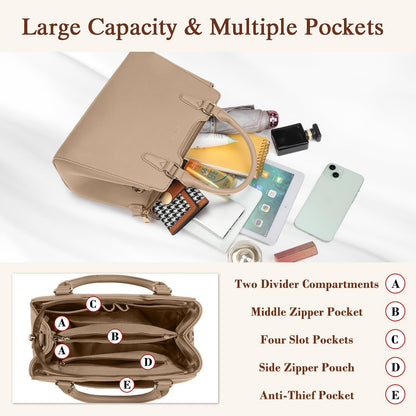 IGOLUMON Top-Handle Handbag Leather Purses for Women Waterproof Crossbody Womens Handbags Anti Theft Tote Purse Ladies