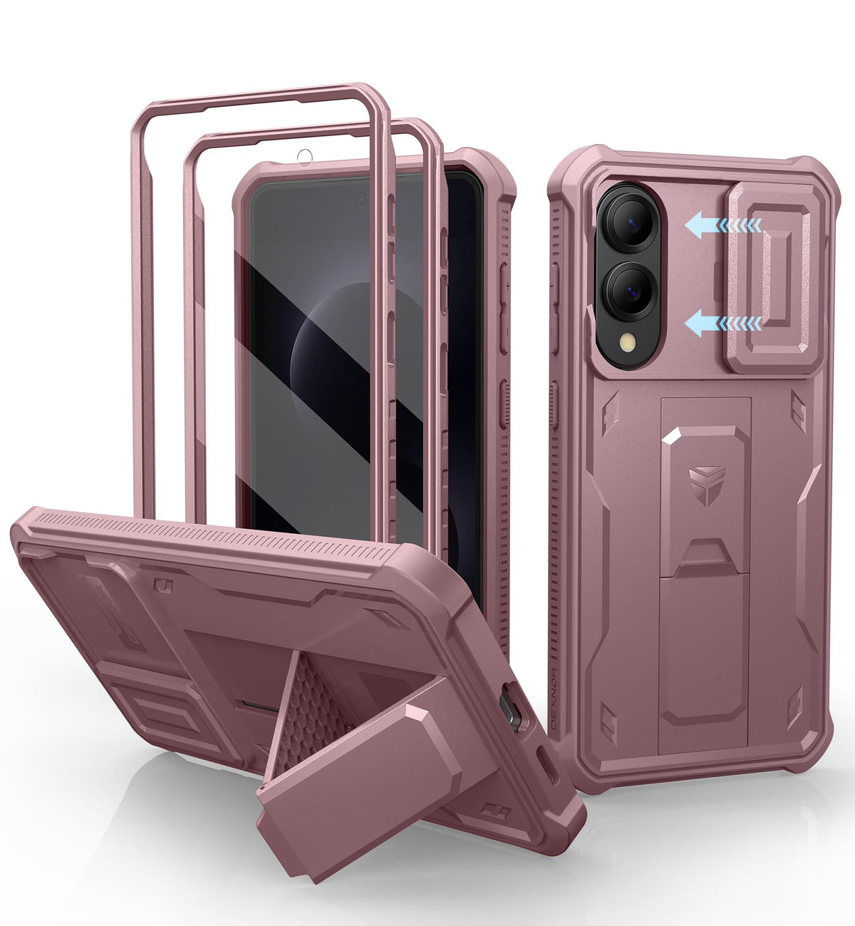 Dexnor for Samsung Galaxy S25 Ultra Case with Built-in Slide Camera Cover &amp; Screen Protector &amp; Kickstand, Heavy-Duty Shockproof Rugged Case Full-Body Bumper Protective Cover - Black