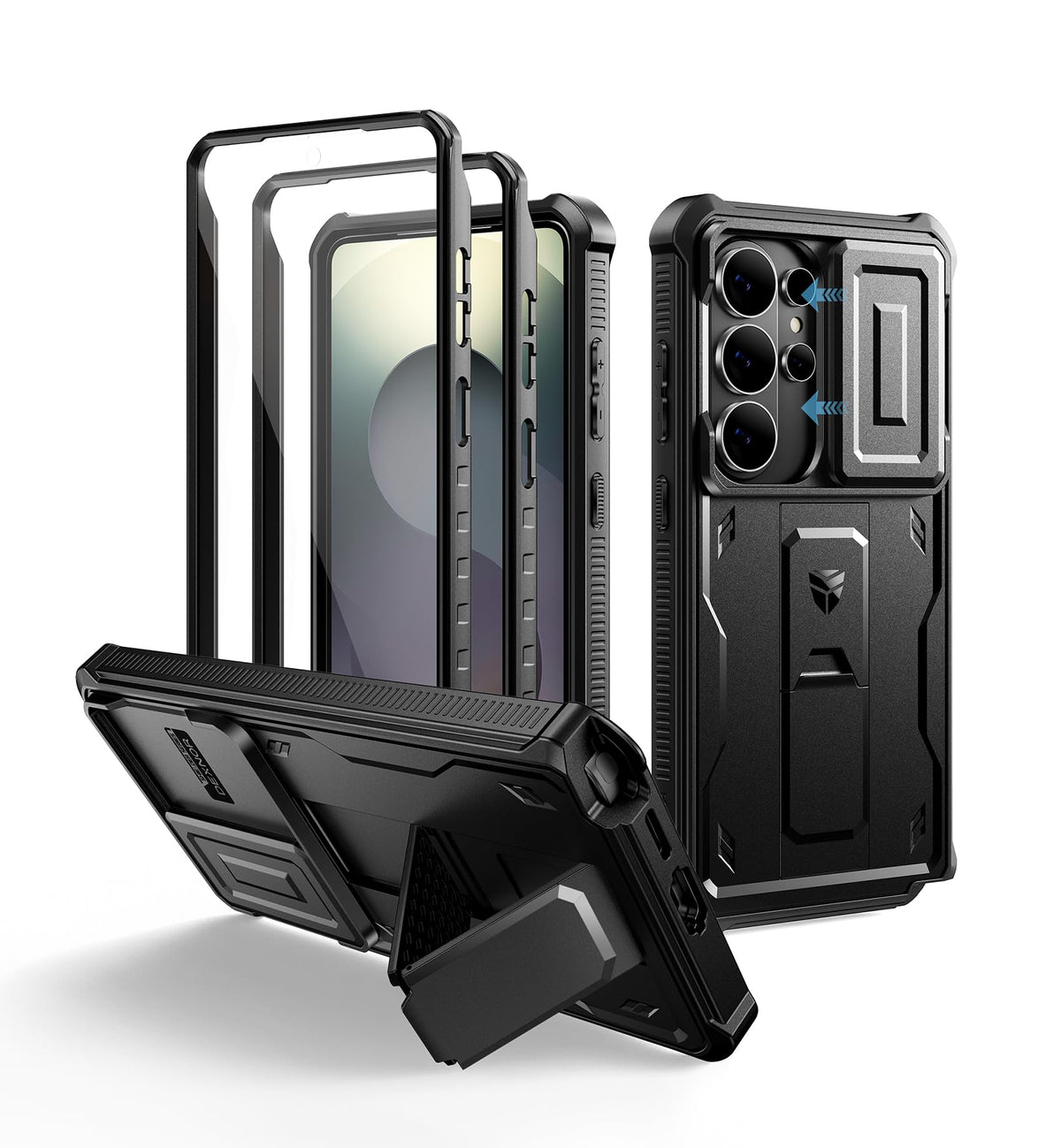 Dexnor for Samsung Galaxy S25 Ultra Case with Built-in Slide Camera Cover &amp; Screen Protector &amp; Kickstand, Heavy-Duty Shockproof Rugged Case Full-Body Bumper Protective Cover - Black