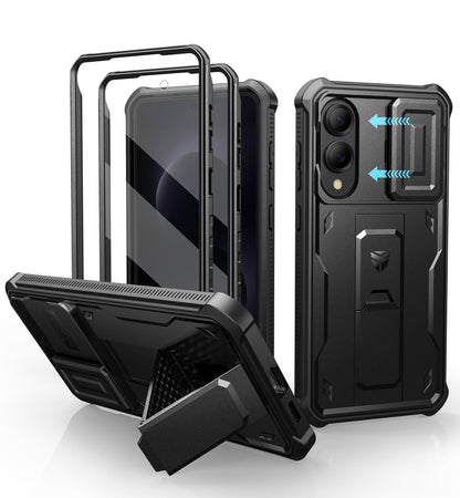 Dexnor for Samsung Galaxy S25 Ultra Case with Built-in Slide Camera Cover &amp; Screen Protector &amp; Kickstand, Heavy-Duty Shockproof Rugged Case Full-Body Bumper Protective Cover - Black