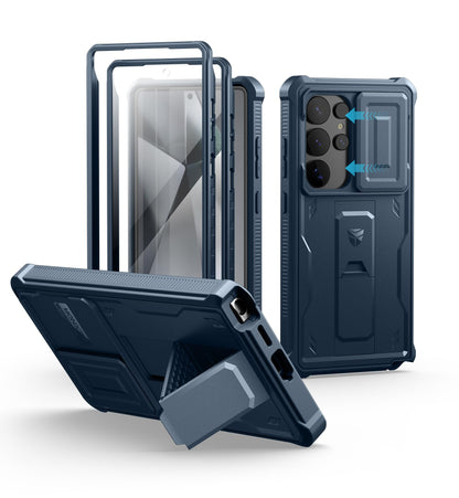 Dexnor for Samsung Galaxy S25 Ultra Case with Built-in Slide Camera Cover &amp; Screen Protector &amp; Kickstand, Heavy-Duty Shockproof Rugged Case Full-Body Bumper Protective Cover - Black