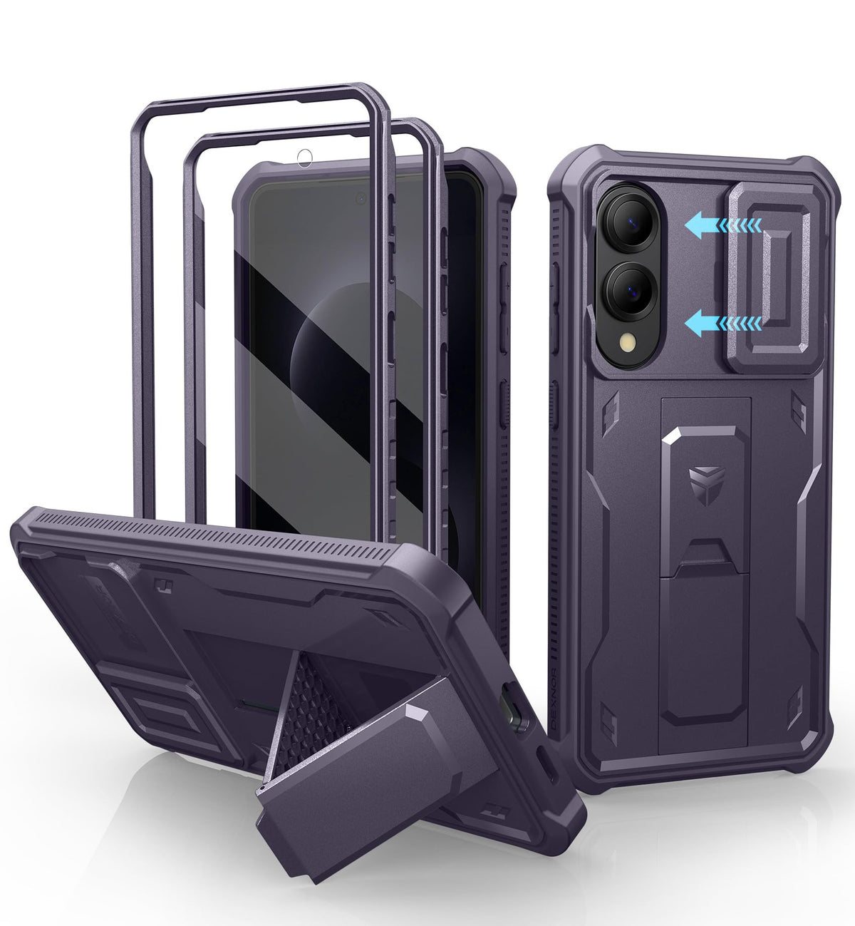 Dexnor for Samsung Galaxy S25 Ultra Case with Built-in Slide Camera Cover &amp; Screen Protector &amp; Kickstand, Heavy-Duty Shockproof Rugged Case Full-Body Bumper Protective Cover - Black