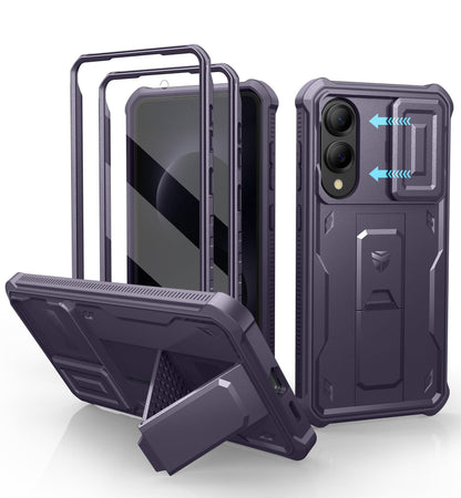 Dexnor for Samsung Galaxy S25 Ultra Case with Built-in Slide Camera Cover &amp; Screen Protector &amp; Kickstand, Heavy-Duty Shockproof Rugged Case Full-Body Bumper Protective Cover - Black